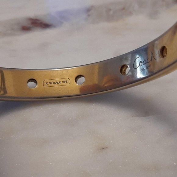 Black and Gold Tone Coach Bangle Bracelet - Picture 7 of 11
